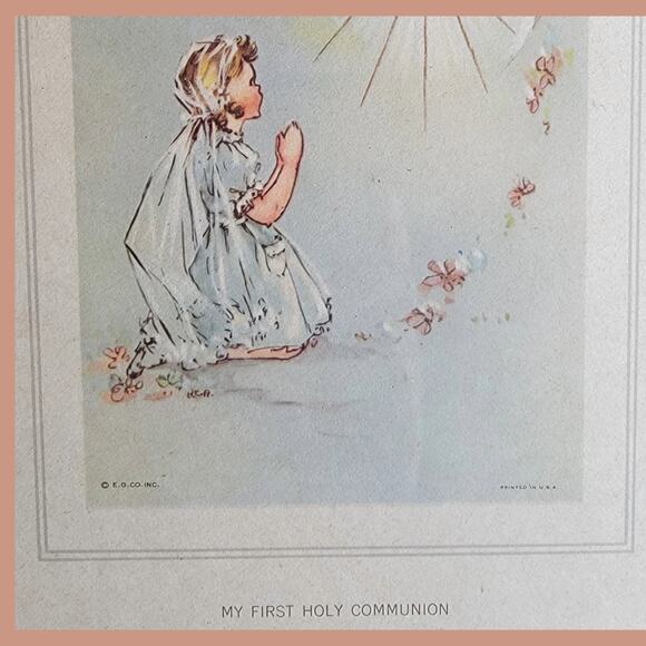 Vintage 1950s Framed My First Holy Communion E.G. Co Inc. Print - Picture 2 of 5